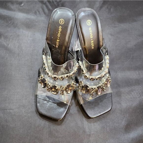 BRAND NEW OLIVER & KATE CLEAR STRAP JEWEL EMBELLISHMENTS OPEN-TOE SANDAL - Picture 5 of 14